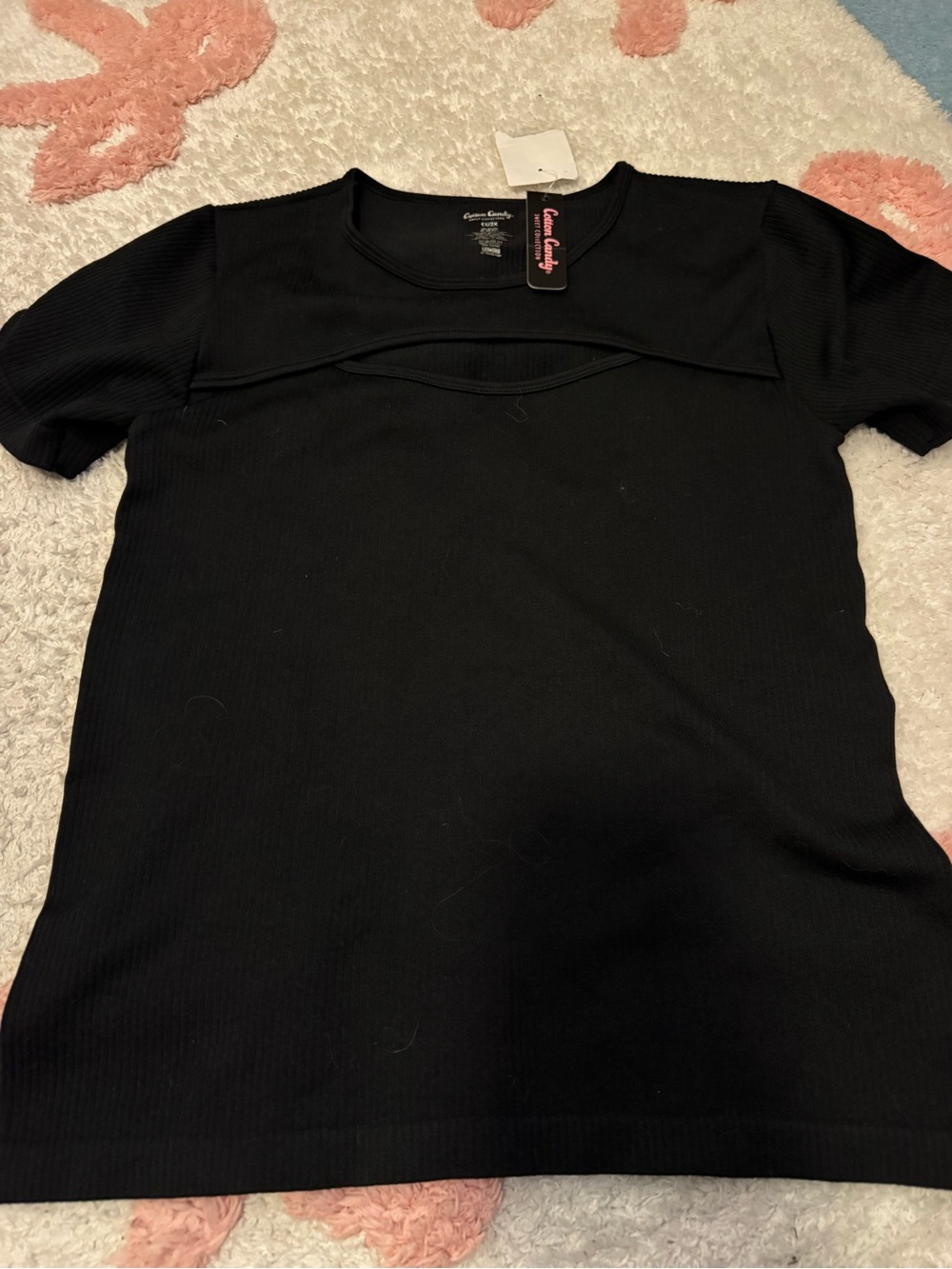 Cotton Candy Black Ribbed Short Sleeve Top with Front Keyhole